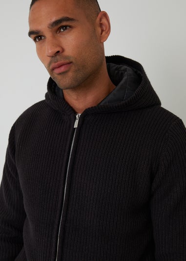 Threadbare Black Padded Knitted Jacket With Puffer Lining