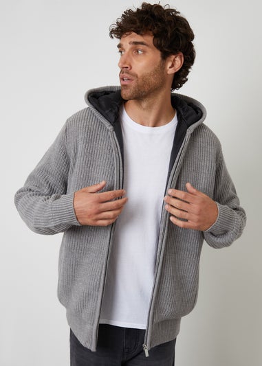 Threadbare Grey Padded Knitted Jacket With Puffer Lining