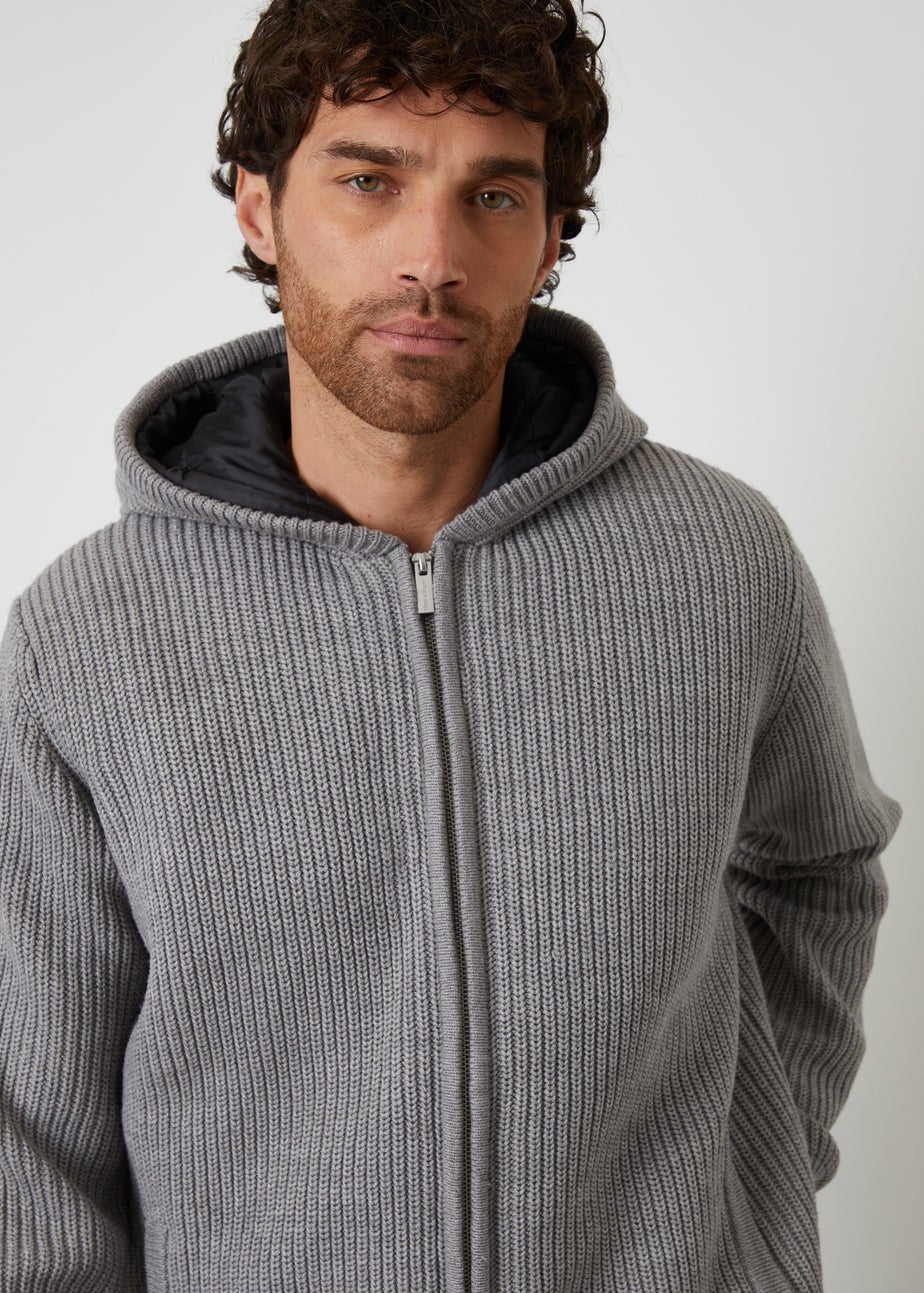 Threadbare Grey Padded Knitted Jacket With Puffer Lining