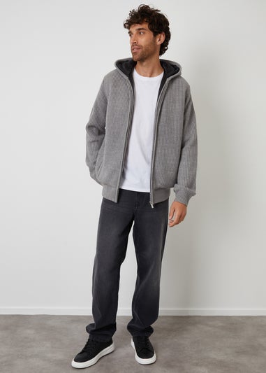 Threadbare Grey Padded Knitted Jacket With Puffer Lining