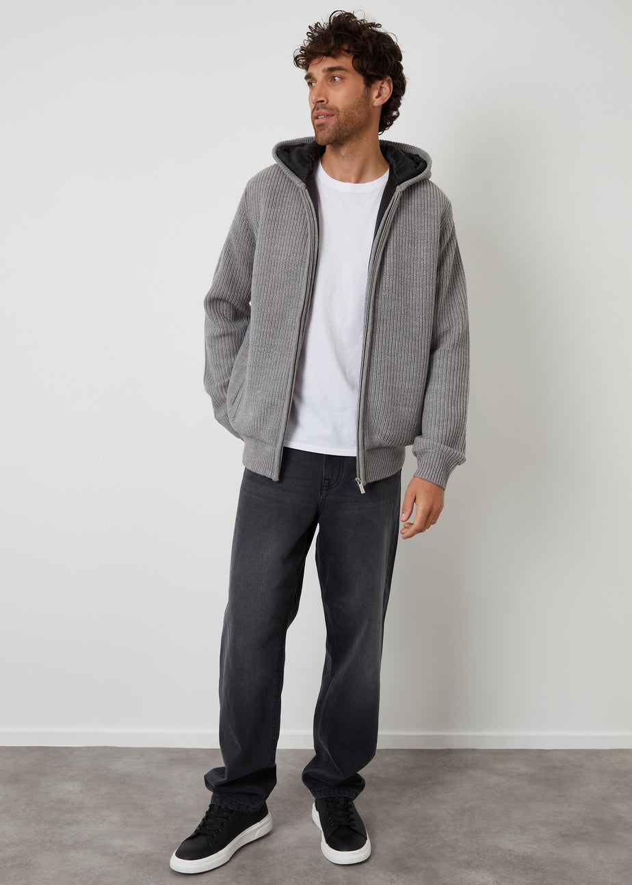Threadbare Grey Padded Knitted Jacket With Puffer Lining