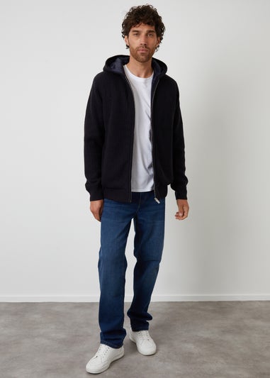 Threadbare Navy Padded Knitted Jacket With Puffer Lining