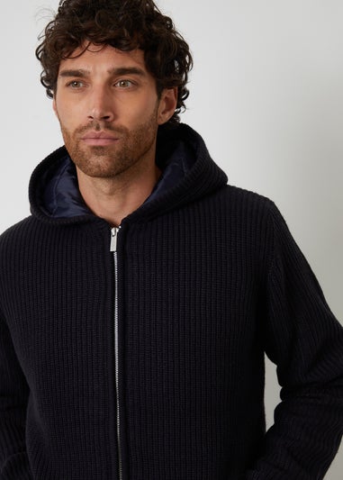 Threadbare Navy Padded Knitted Jacket With Puffer Lining