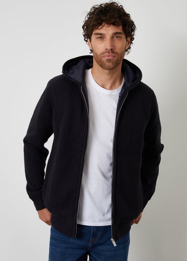 Threadbare Navy Padded Knitted Jacket With Puffer Lining