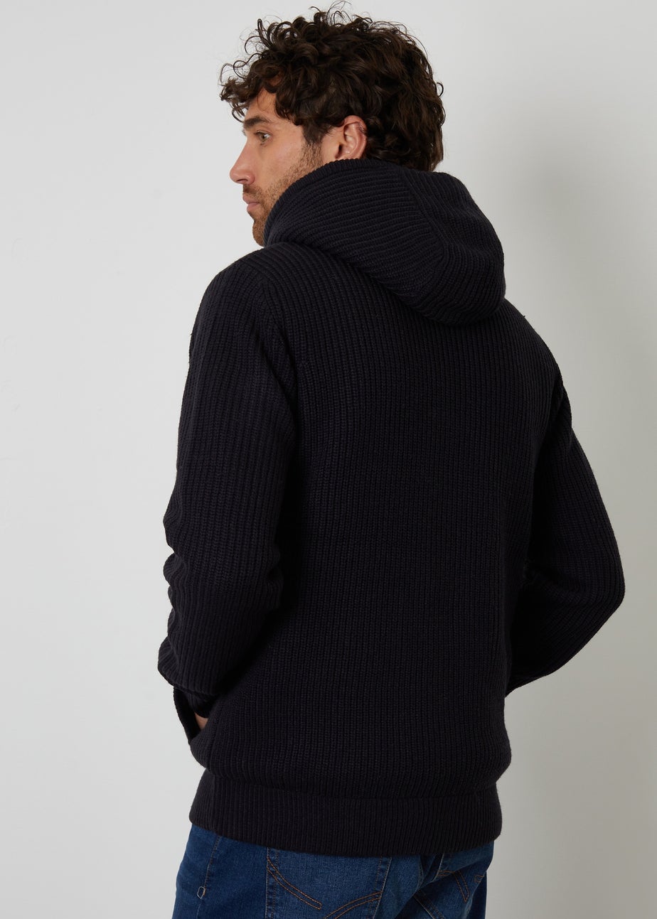 Threadbare Navy Padded Knitted Jacket With Puffer Lining