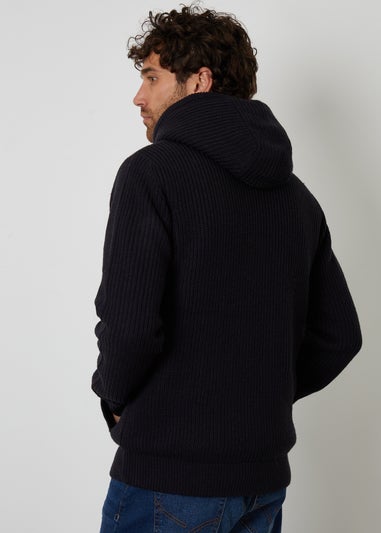 Threadbare Navy Padded Knitted Jacket With Puffer Lining