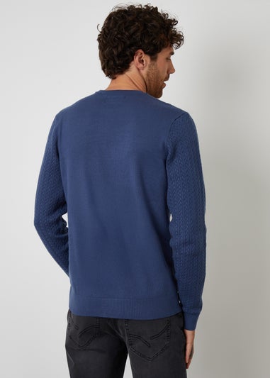 Threadbare Blue Cable Knit Rib Crew Neck Jumper
