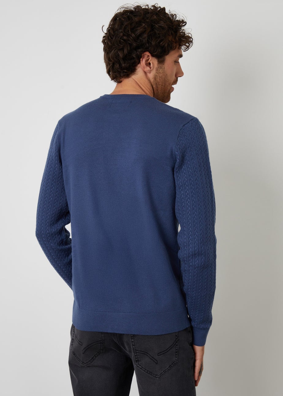Threadbare Blue Cable Knit Rib Crew Neck Jumper