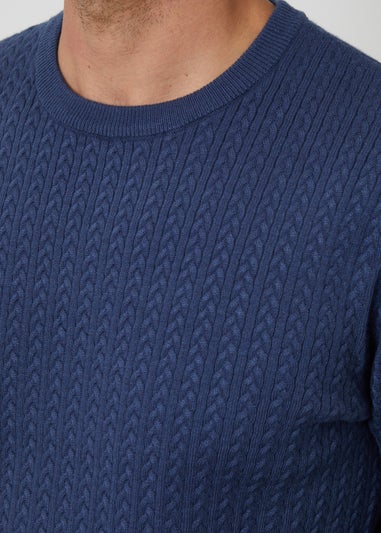 Threadbare Blue Cable Knit Rib Crew Neck Jumper