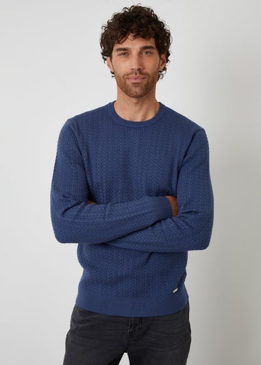 Threadbare Blue Cable Knit Rib Crew Neck Jumper