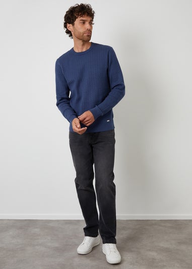 Threadbare Blue Cable Knit Rib Crew Neck Jumper