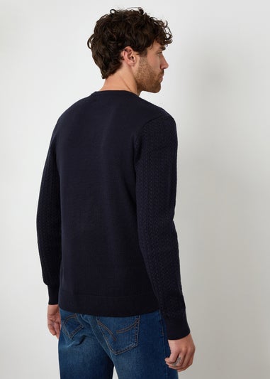 Threadbare Navy Cable Knit Rib Crew Neck Jumper
