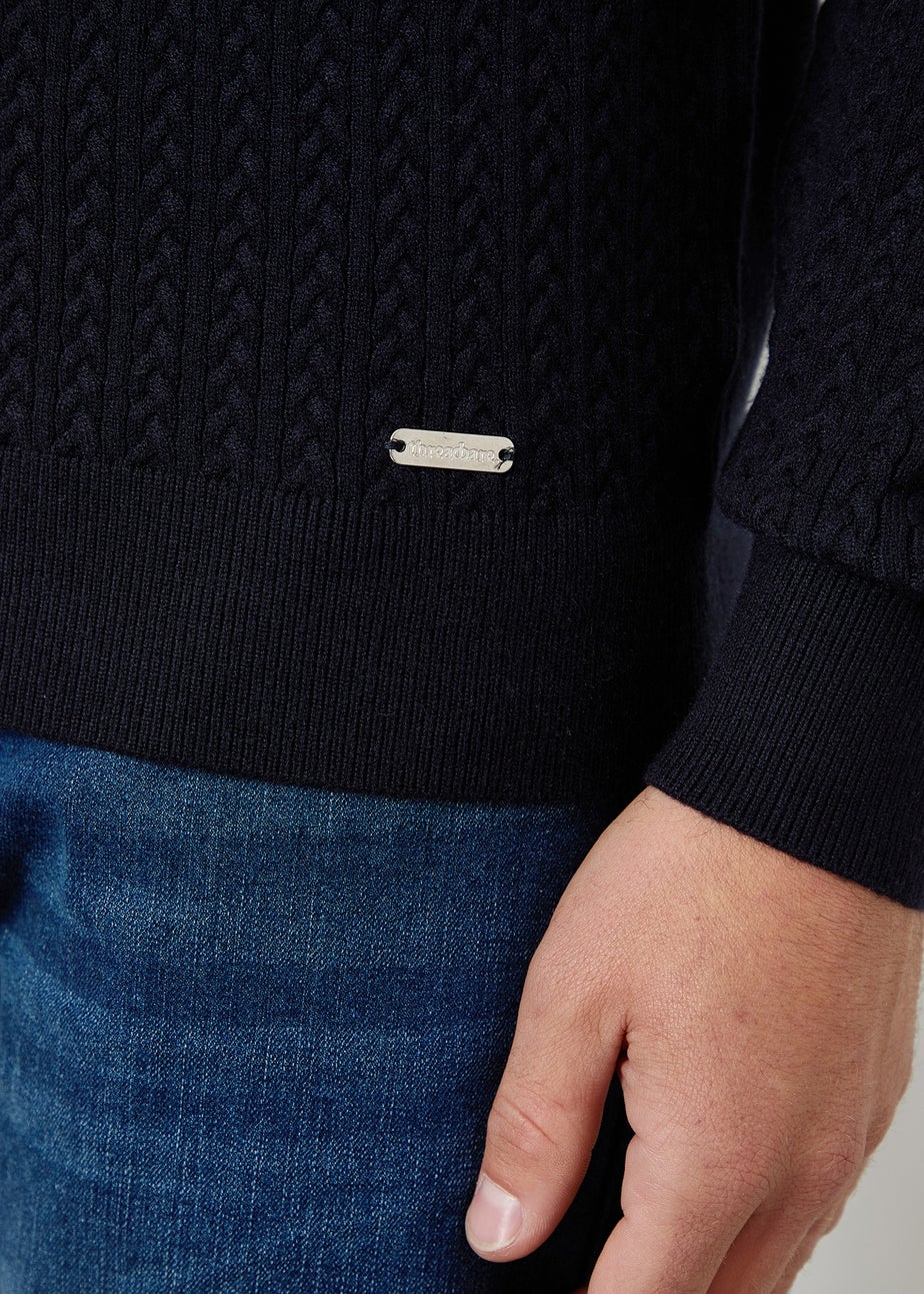 Threadbare Navy Cable Knit Rib Crew Neck Jumper