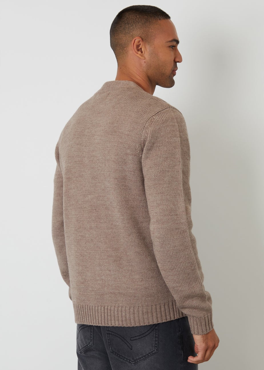 Threadbare Taupe Knitted V-Neck Cardigan