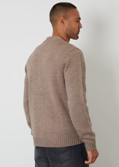 Threadbare Taupe Knitted V-Neck Cardigan