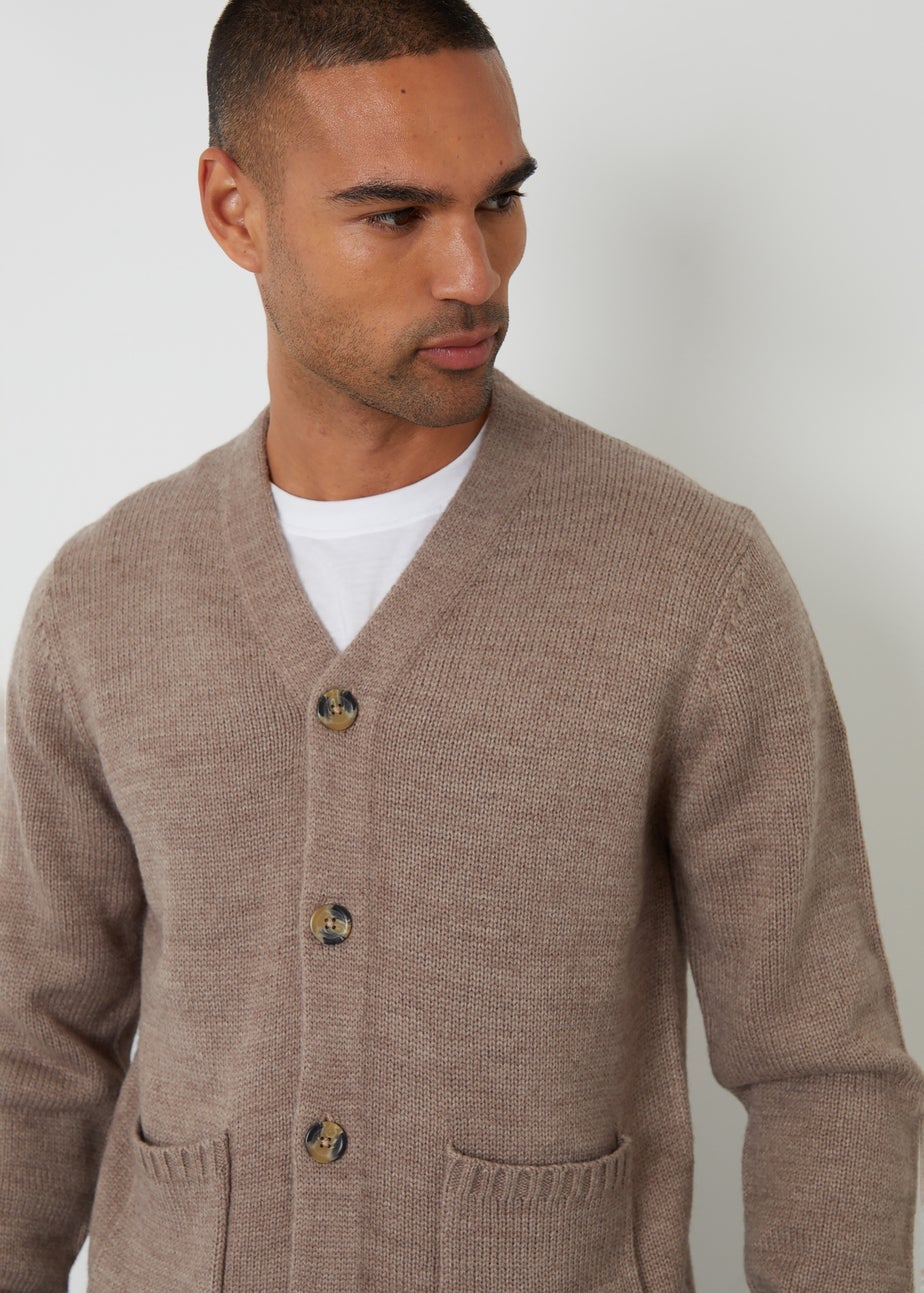 Threadbare Taupe Knitted V-Neck Cardigan