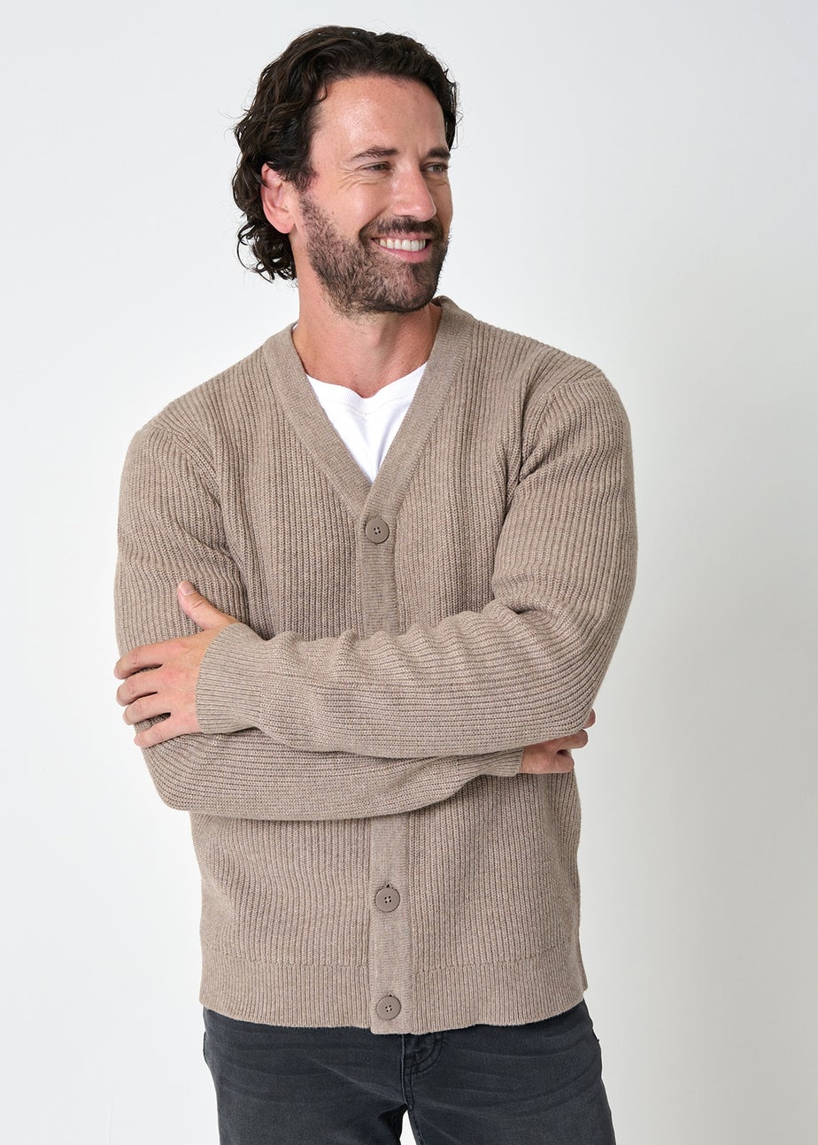 Threadbare Taupe Rib Knit Button Up Cardigan