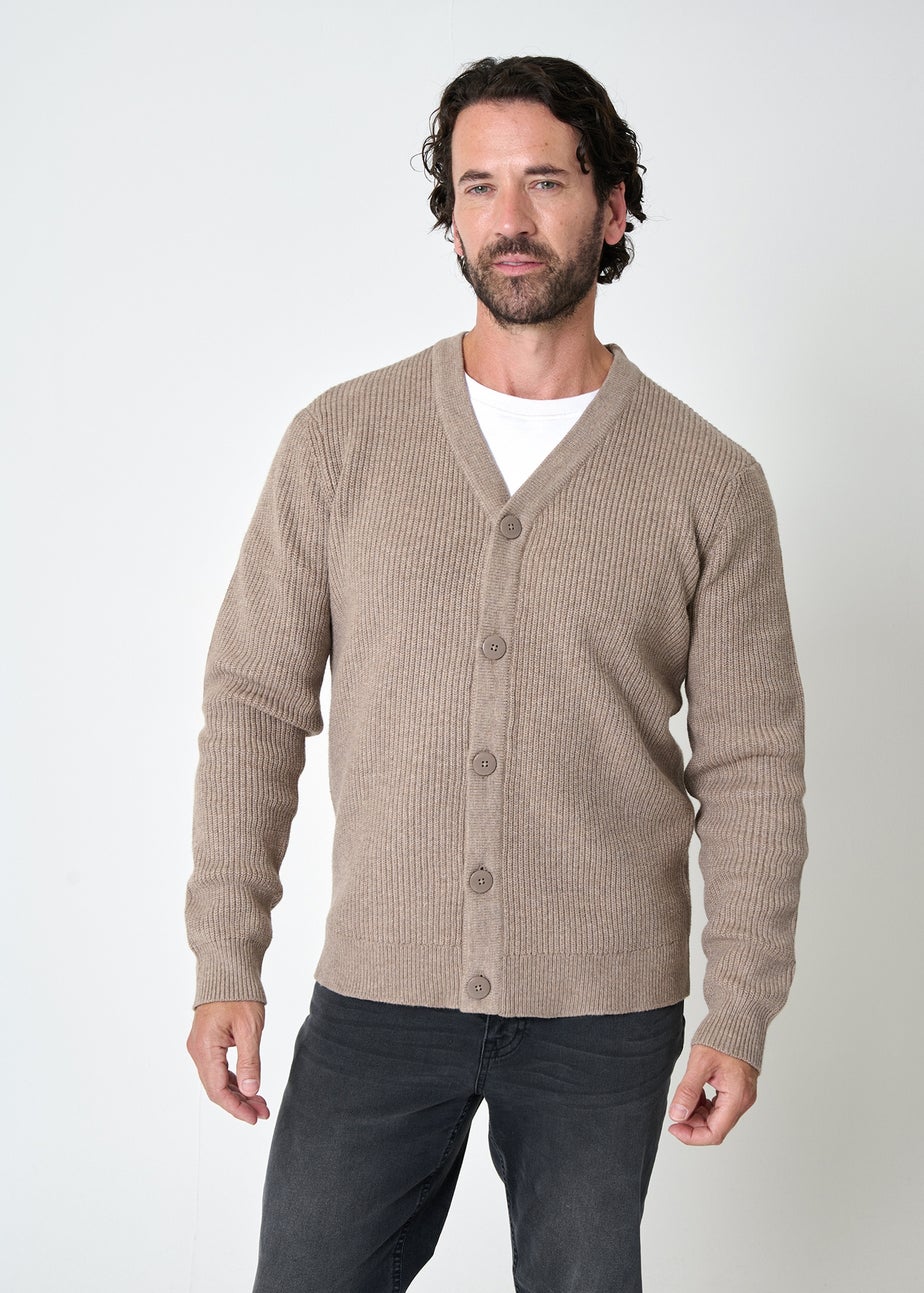 Threadbare Taupe Rib Knit Button Up Cardigan