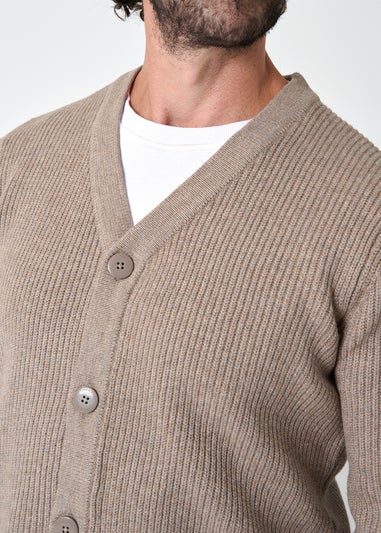 Threadbare Taupe Rib Knit Button Up Cardigan
