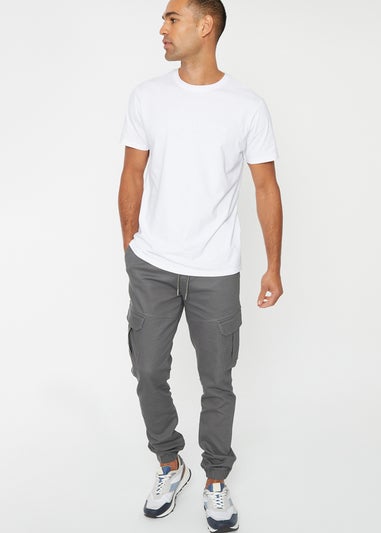 Threadbare Grey Cotton Blend Cuffed Cargo Pocket Trousers