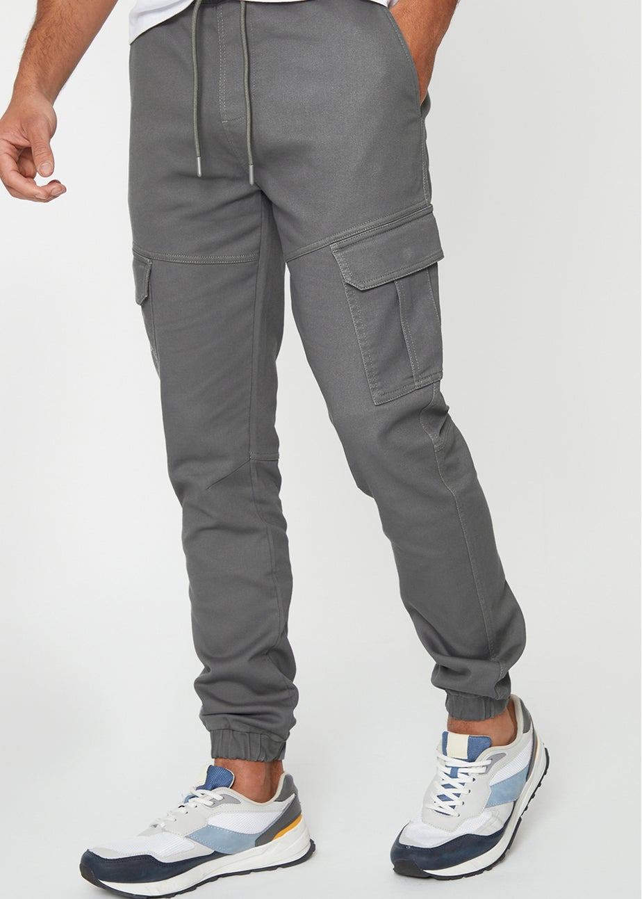 Threadbare Grey Cotton Blend Cuffed Cargo Pocket Trousers