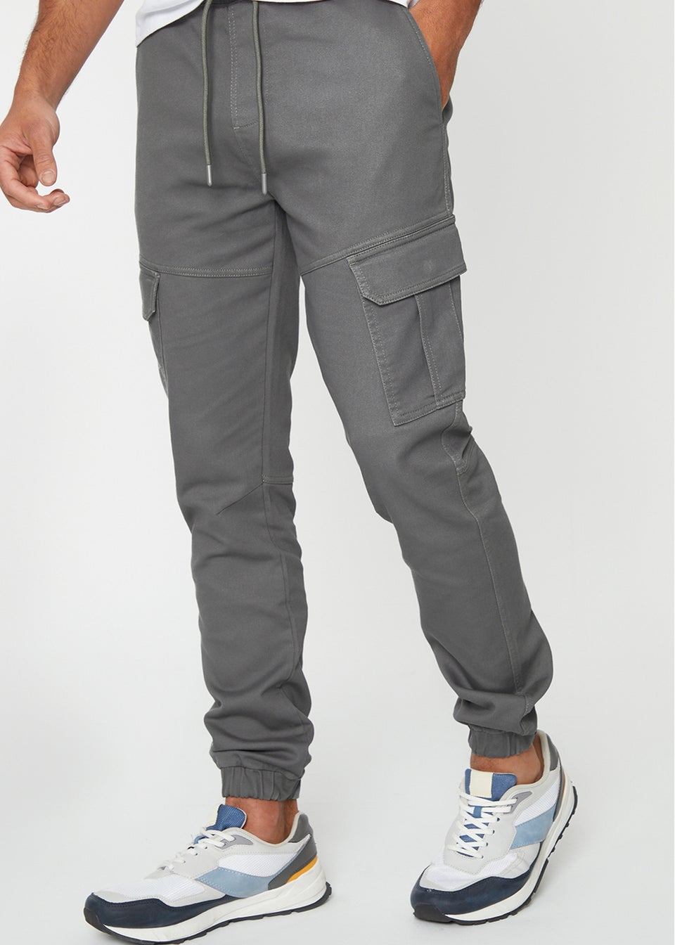Threadbare Grey Cotton Blend Cuffed Cargo Pocket Trousers