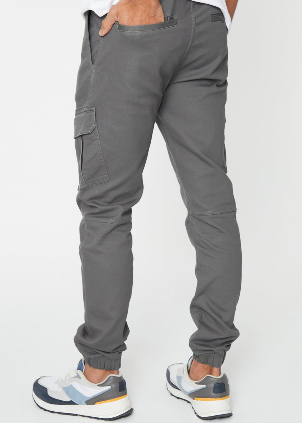 Threadbare Grey Cotton Blend Cuffed Cargo Pocket Trousers