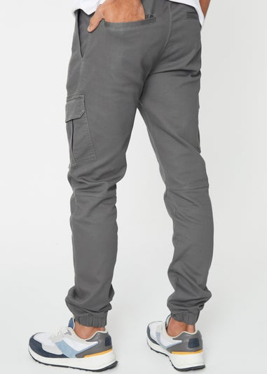 Threadbare Grey Cotton Blend Cuffed Cargo Pocket Trousers