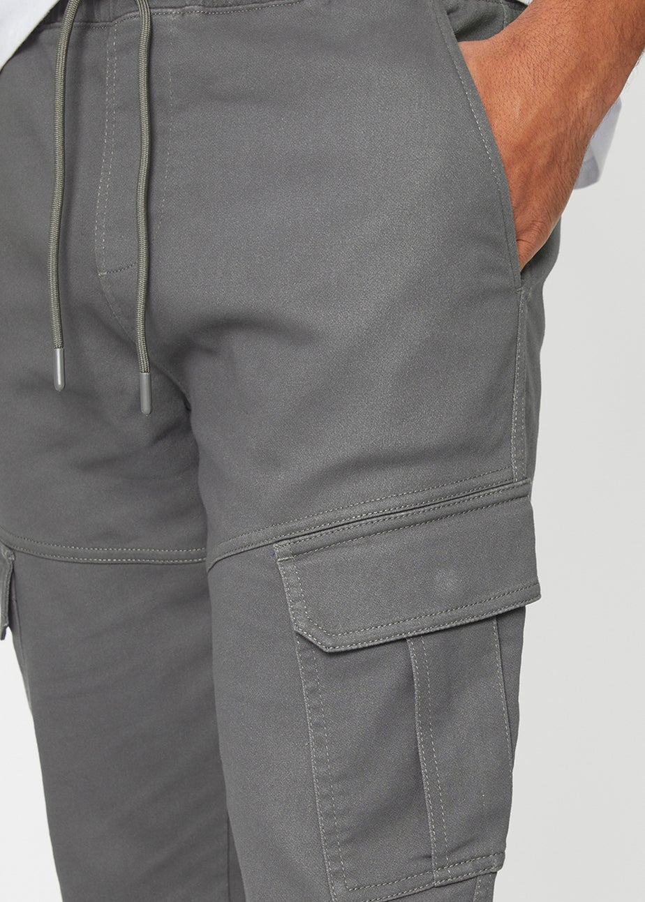 Threadbare Grey Cotton Blend Cuffed Cargo Pocket Trousers