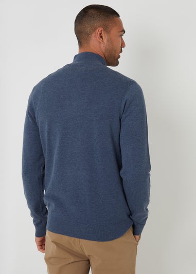 Threadbare Blue Funnel Neck Quarter Zip Knitted Jumper