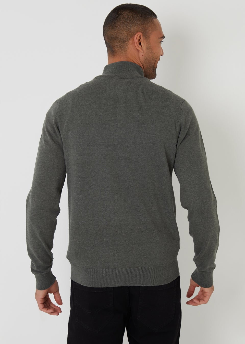 Threadbare Green Funnel Neck Quarter Zip Knitted Jumper