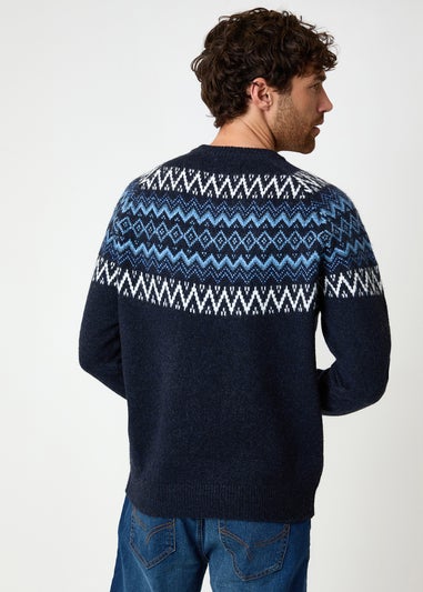 Threadbare Navy Raglan Sleeve Fairisle Christmas Jumper