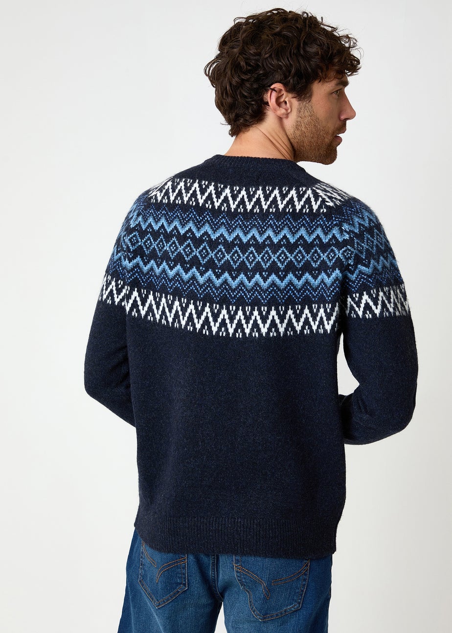 Threadbare Navy Raglan Sleeve Fairisle Christmas Jumper