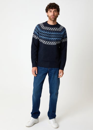 Threadbare Navy Raglan Sleeve Fairisle Christmas Jumper
