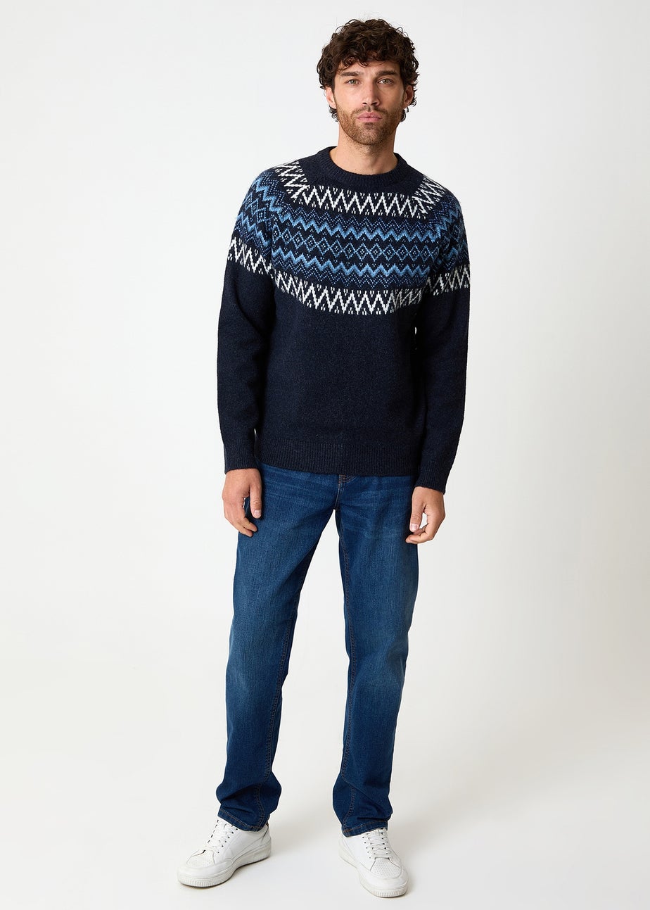 Threadbare Navy Raglan Sleeve Fairisle Christmas Jumper