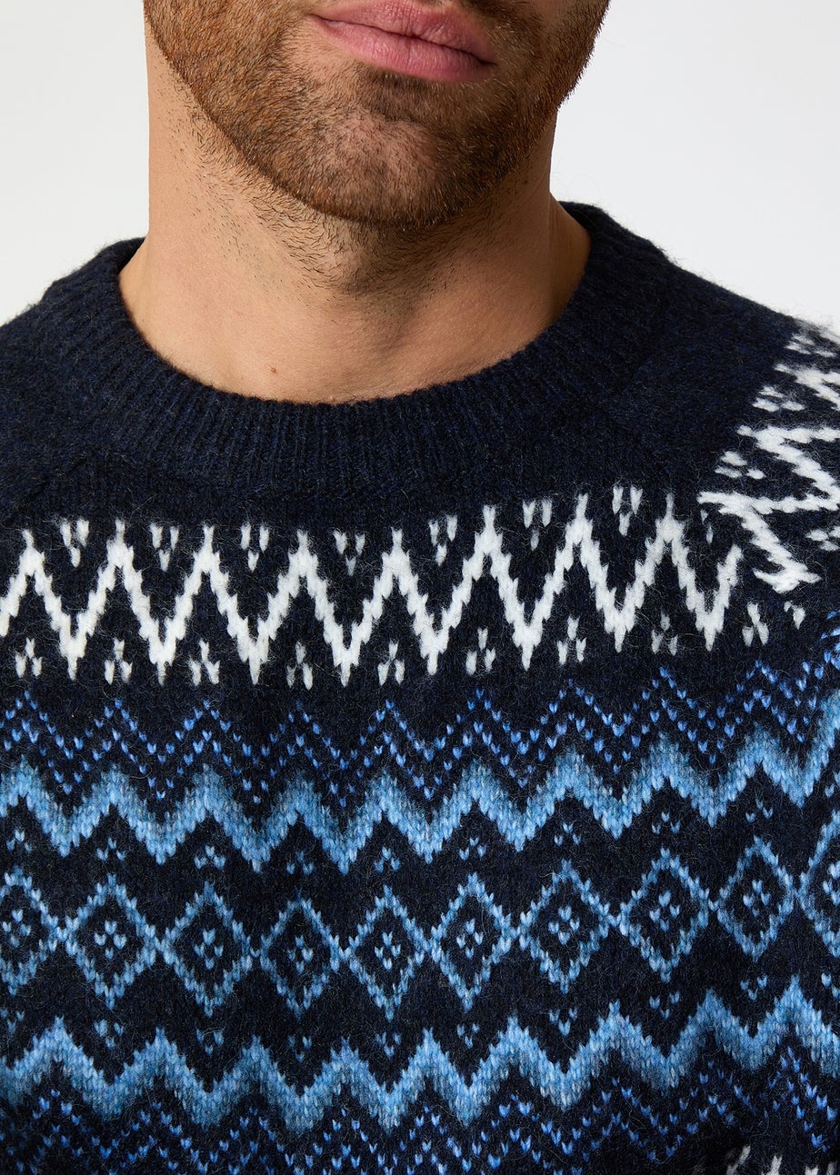 Threadbare Navy Raglan Sleeve Fairisle Christmas Jumper