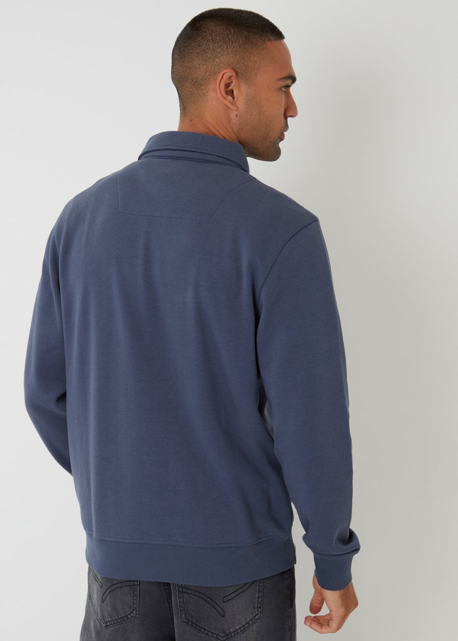 Threadbare Blue Quarter Zip Collared Sweatshirt