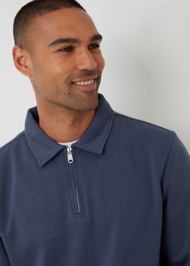 Threadbare Blue Quarter Zip Collared Sweatshirt