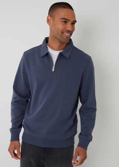 Threadbare Blue Quarter Zip Collared Sweatshirt