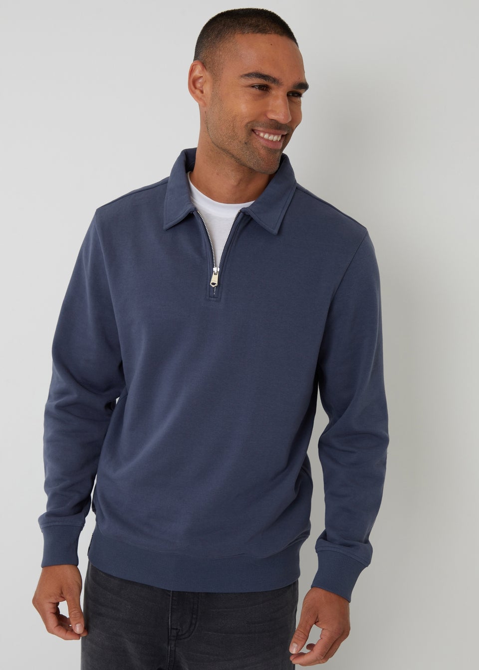 Threadbare Blue Quarter Zip Collared Sweatshirt