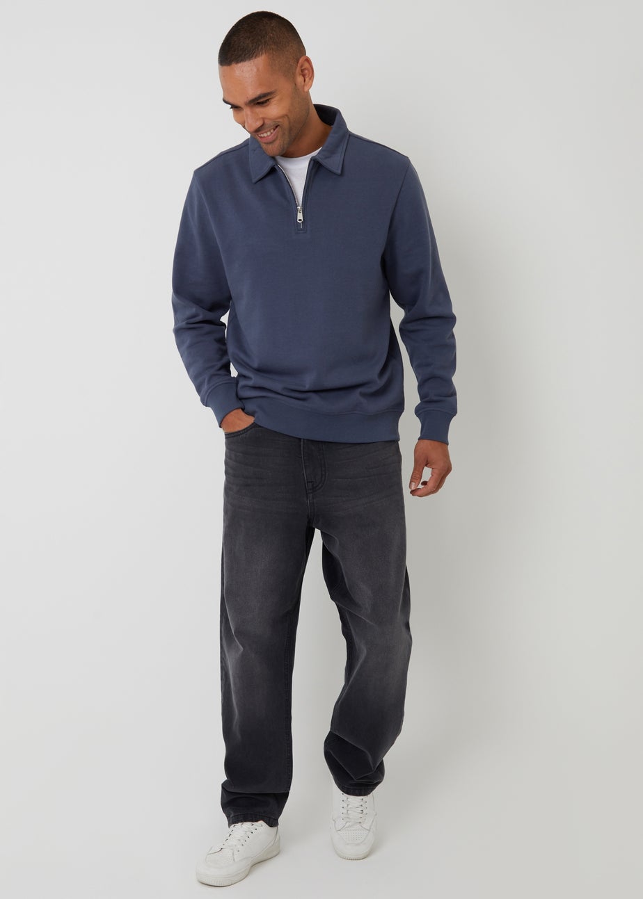 Threadbare Blue Quarter Zip Collared Sweatshirt