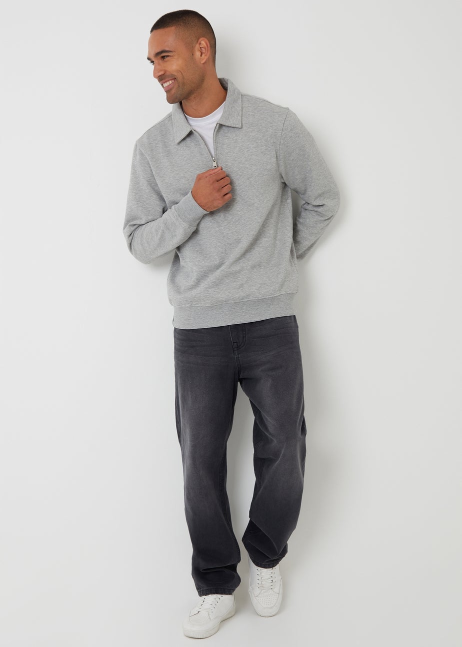 Threadbare Grey Quarter Zip Collared Sweatshirt