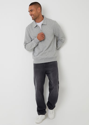 Threadbare Grey Quarter Zip Collared Sweatshirt