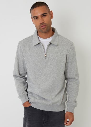 Threadbare Grey Quarter Zip Collared Sweatshirt