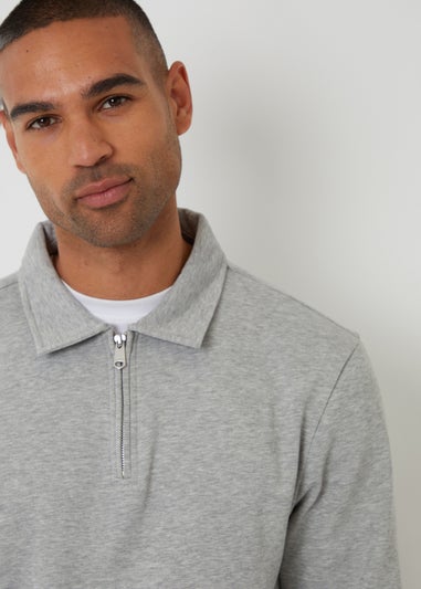 Threadbare Grey Quarter Zip Collared Sweatshirt