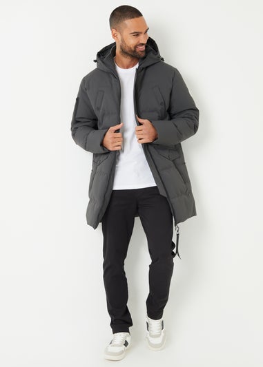 Threadbare Charcoal Showerproof Longline Padded Jacket