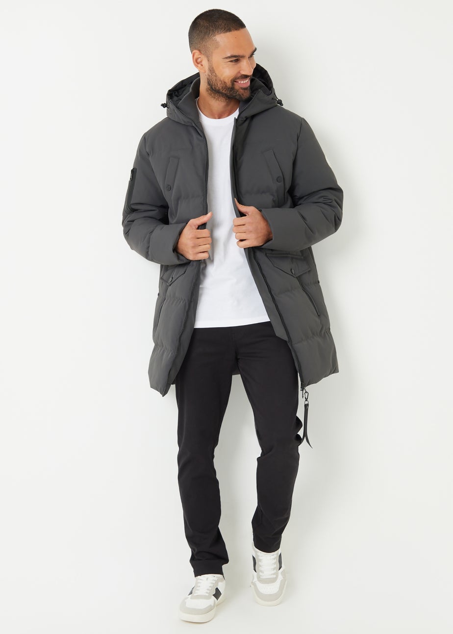 Threadbare Charcoal Showerproof Longline Padded Jacket