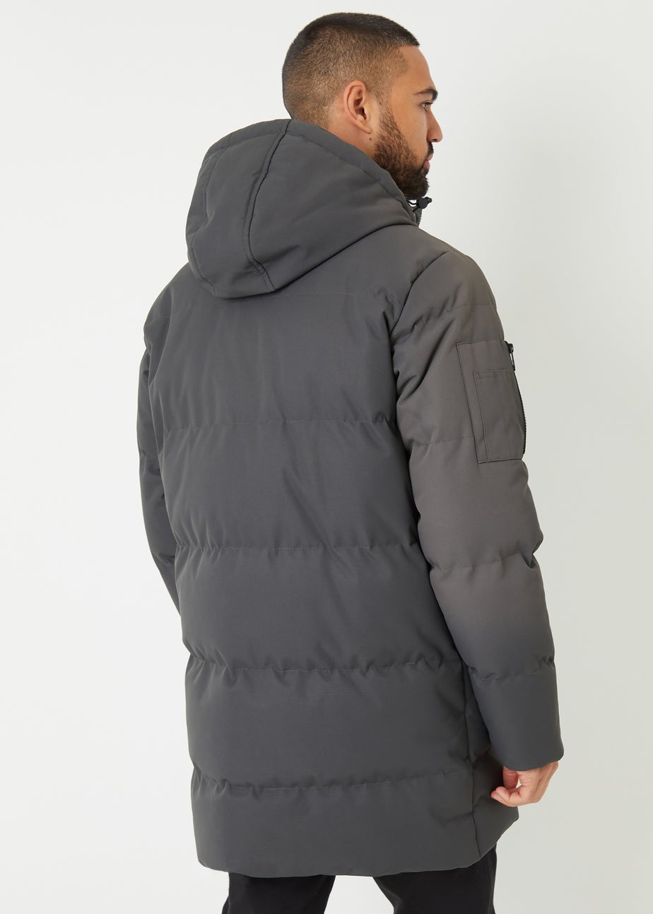 Threadbare Charcoal Showerproof Longline Padded Jacket