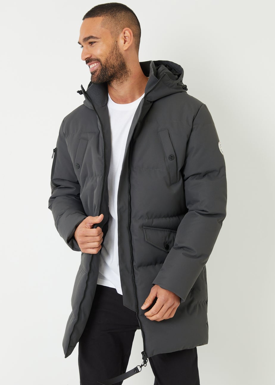 Threadbare Charcoal  Showerproof Longline Padded Jacket