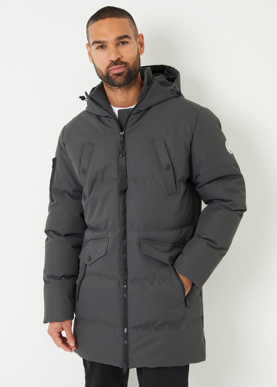 Threadbare Charcoal Showerproof Longline Padded Jacket